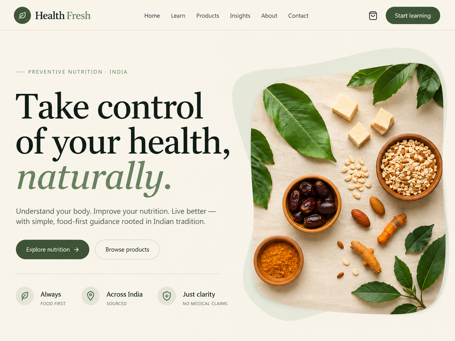 Health Fresh nutrition platform interface